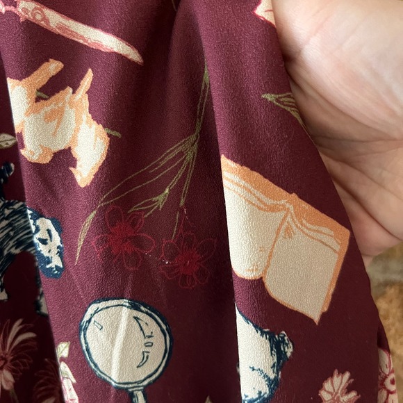 Modcloth Mystery Assistants Burgundy Midi Skirt Animal Dark Academia Sz XS - Picture 6 of 6